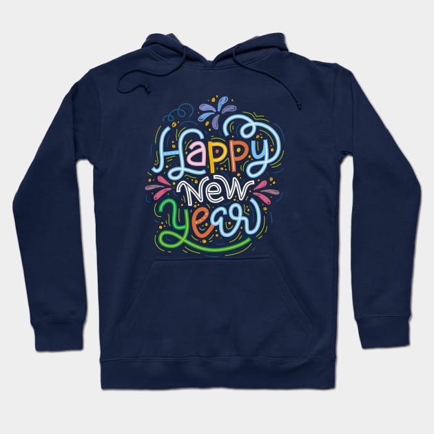 Vibrant Happy New Year Word Art Graphic Hoodie by SLAG_Creative